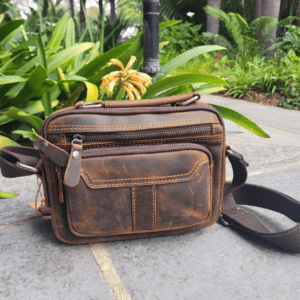 rugged unisex genuine leather compact organizer bag