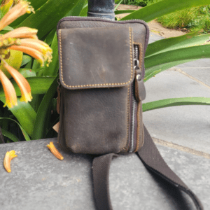 rugged unisex genuine leather compact travel pouch