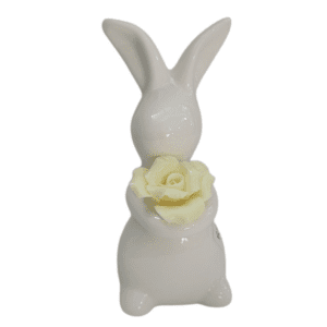 ceramic bunny with pink rose 6x8x12cm