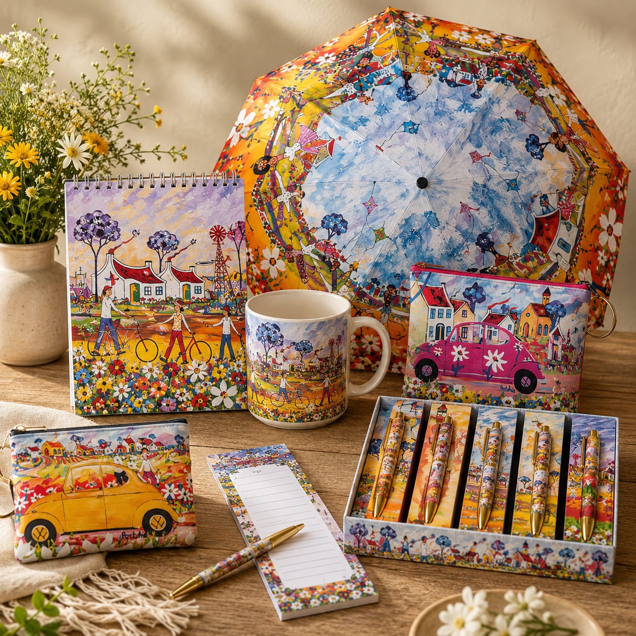 Portchie serviettes, placemats, umbrellas and pens