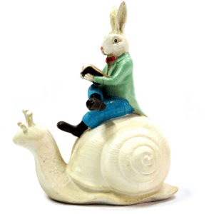 speedo rabbit on snail decorative figurine — 21cm