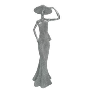silver lady holding her hat 13x11x36cm