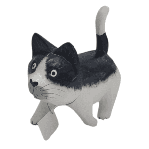 black & white cat wood 13x11x10cm