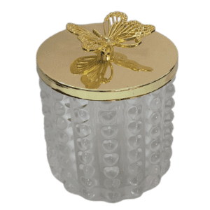 trinket glass with golden lid & butterfly 10x10x13cm