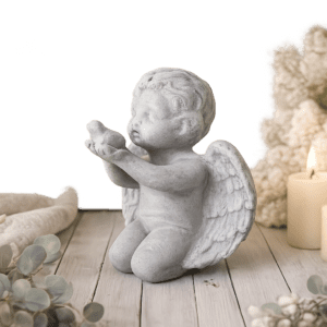 medium kneeling angel with dove figurine