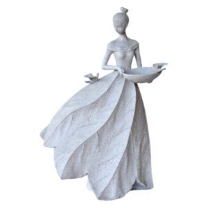 large grey standing girl holding birth bath