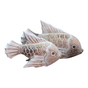 wood fish set of 2 natural (15, 20cm)